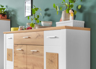 Sideboard LIV´IN MATERA in weiß, Altholz Nachbildung, Hirnholz Nachbildung